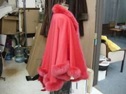 GORGEOUS TRUE RED CASHMERE FOX SWING CAPE Wrap Coat  