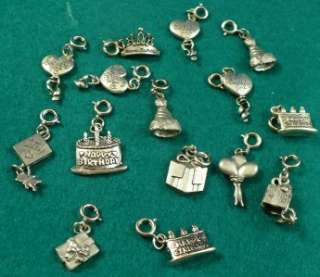 15 Silver Tone Happy Birthday 3D Charms Balloons Party Hats Cake Charm 