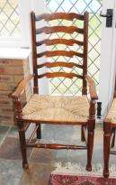 Pair English Ladderback Country Oak Chairs Ladder Back  