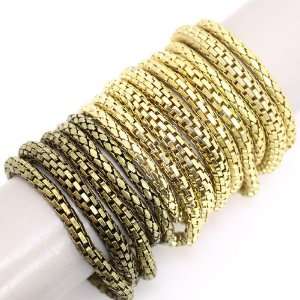 Fashion Bracelet Set; 14 Piece Set; Burnished Gold, Polished Gold, And 