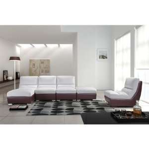   / 900072 Bond Leatherette 3 Piece Sectional Sofa in White and Maroon