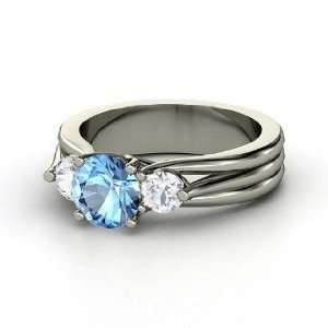  Three Part Harmony Ring, Round Blue Topaz Sterling Silver 