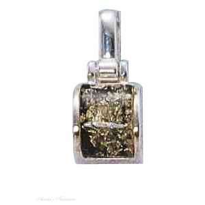  Sterling Silver Square Green Amber Hinged Pendant Jewelry