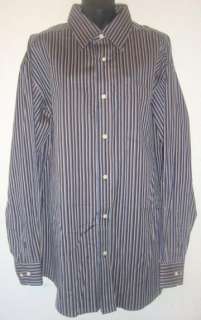   John Mens Blue Brown Stripe Long Sleeve Dress Shirt Size XL EUC #2064