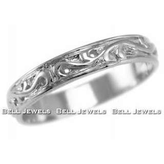 FINE 14k WHITE GOLD FLORAL WEDDING BAND RING ANTIQUE STYLE  