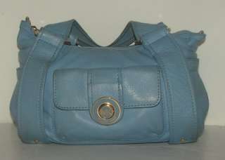 Michael Kors Light Blue Leather Pushlock Handbag Purse Satchel  