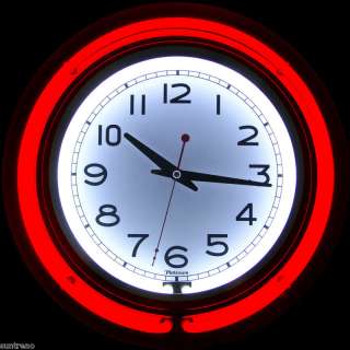 Neon Double Ring Red White 14 Wall Clock NEW 844296040414  