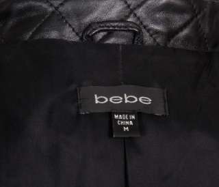 Bebe Black Leather Quilted Matalasse Crop Jacket sz M  