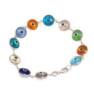  Evil Eye Bracelet Sterling Silver Murano Clear Multicolor 