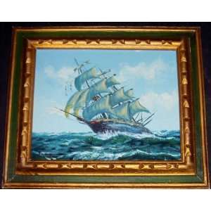  Decorative Small Framed Oil Painting Sailing ship #2 