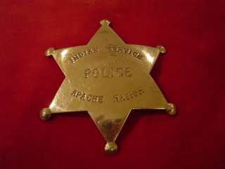 Apache Nation Indian Police Brass Badge  
