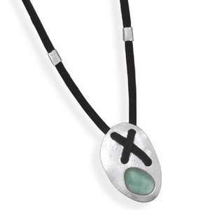  Black Suede Necklace Handcrafted in Israel Sterling Silver Jewelry
