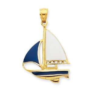  14K 2 D Blue and White Enameled Sailboat Pendant Jewelry