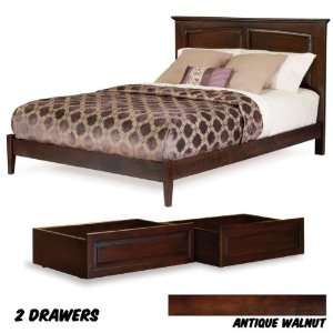 Platform Bed Queen with Open Foot Rail with 2 Raised Panel Bed Drawers 