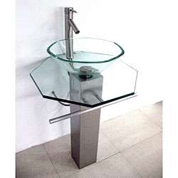   Steel Pedestal Glass Vanity with Brushed Nickel Faucet  