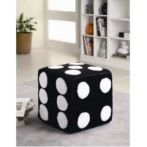  Ottoman with Dice Motif in Black and White Fabric