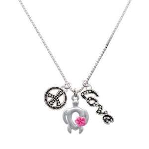  Open Sea Turtle with Hot Pink Plumeria Flower, Peace, Love 