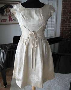 SILK JACQUARD DAISY VINTAGE 1950s 50s DRESS~S~BRIDAL WEDDING  