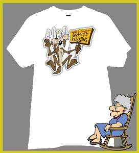 WILE E COYOTE T SHIRT TAKING GRAVITY LESSONS FUNNY  