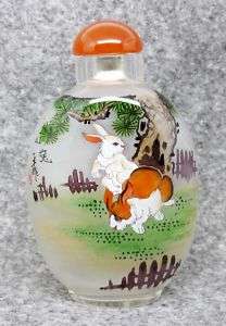 CHINESE INSIDE HAND PAINTED Rabbit SNUFF BOTTLE  