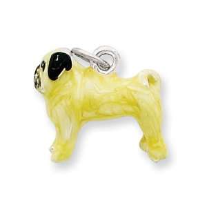  Sterling Silver Enameled Fawn Pug Charm Jewelry