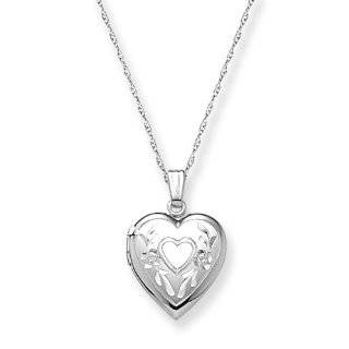   14k White Gold Heart Locket Necklace with Diamond Accent, 18 Jewelry
