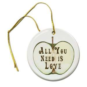 ALL YOU NEED IS LOVE Beatles Music Apple 2 7/8 inch Hanging Ceramic 