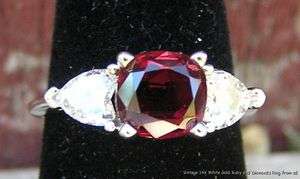 Vintage Estate 14k White Gold Ring 1.45 Carats Ruby .52cts Heart Shape 