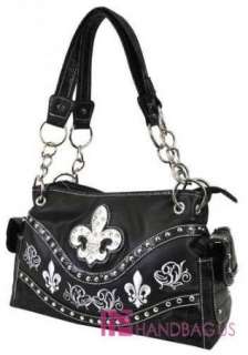   Embroidery Fleur de lis Stud Tote Bag Purse Handbag Wallet SET Black