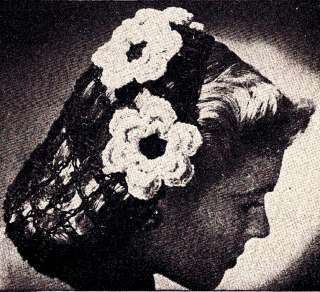 Vintage Crochet PATTERN Flower Motif Snood Hair Net  