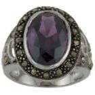 Sterling Silver Marcasite and Amethyst Cubic Zirconia Ring