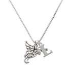 Delight Jewelry Silver Trumpeter Angel L Initial Charm Necklace