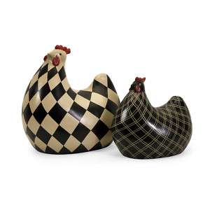 FRENCH COUNTRY BLK/WHITE ST/2 PORCELAIN CHICKENS  
