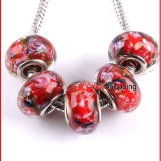   100 x Red Flower Murano Lampwork Glass Bead Fit Bracelet P1213  