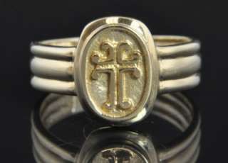   14K Yellow Gold Religious Cross Oval Signet Fluted Ring 9.75  