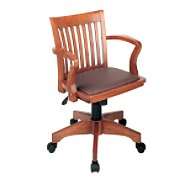 Office Star Adjustable Wood Bankers Desk Chair with Vinyl Seat 
