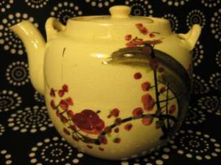 Vintage Japanese Pink Black Floral Tea Pot Teapot RARE  