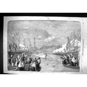   Scene Arrival Emperor Napoleon Port Genoa Ships Boats