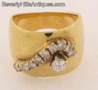   Wide Band 14k Yellow Gold Designer Ring Set With 10 Diamonds 1/2 carat