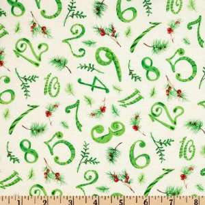 44 Wide Fabri Quilt 12 Days of Christmas Numbers Ecru Fabric By The 