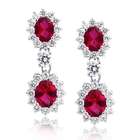 Bling Jewelry Silver Ruby Color CZ Oval Crown Drop Earrings