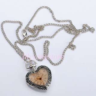   Heart shape Pandent Quartz Pocket Watch Necklace Chain gift  