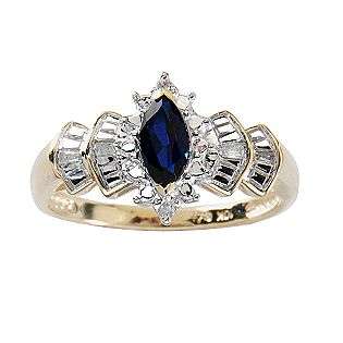 Sapphire Marquise and Diamond Accent Ring. 10K Yellow Gold  Jewelry 
