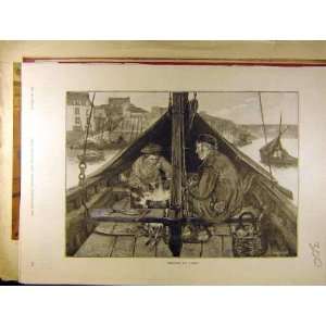    1891 Christmas Day Afloat Boat Man Child Old Print
