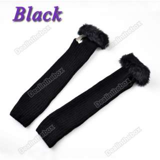   Fashion Arm Warmer Faux Fur Knit Fingerless Long Gloves Woolen Yarn