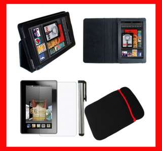 4IN1 BL for  Kindle Fire 7 Leather Stand Case Cover+Protector 