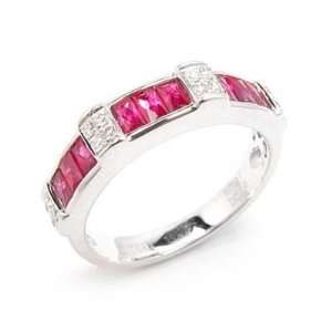  14k White Gold Ruby and Diamond Band Ring Size 6 Jewelry