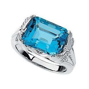 Stately Emerald Cut Swiss Blue Topaz White Gold Fashion Ring   Thick 