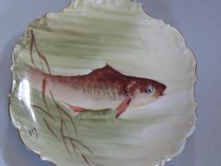 Antique Limoges Porcelain Fish Game Wall Plate  