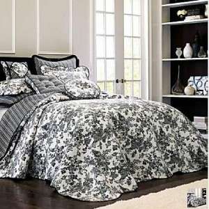 NEW  TOILE GARDEN Queen Bedspread Black & White All Cotton 
